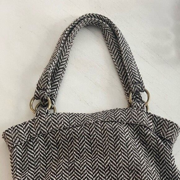 Sisley Handbag Satchel Herringbone Chevron Wool Blend fabric Shoulder strap - Picture 11 of 12